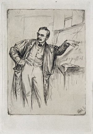 view George Chrystal. Etching by W. Hole, 1884.