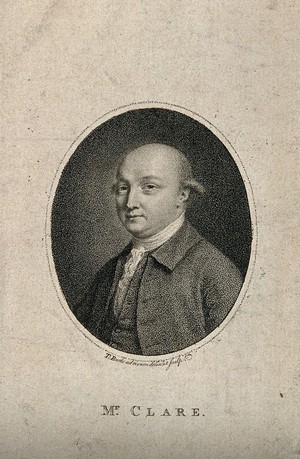 view Peter Clare. Stipple engraving by T. Burke, 1781, after himself.