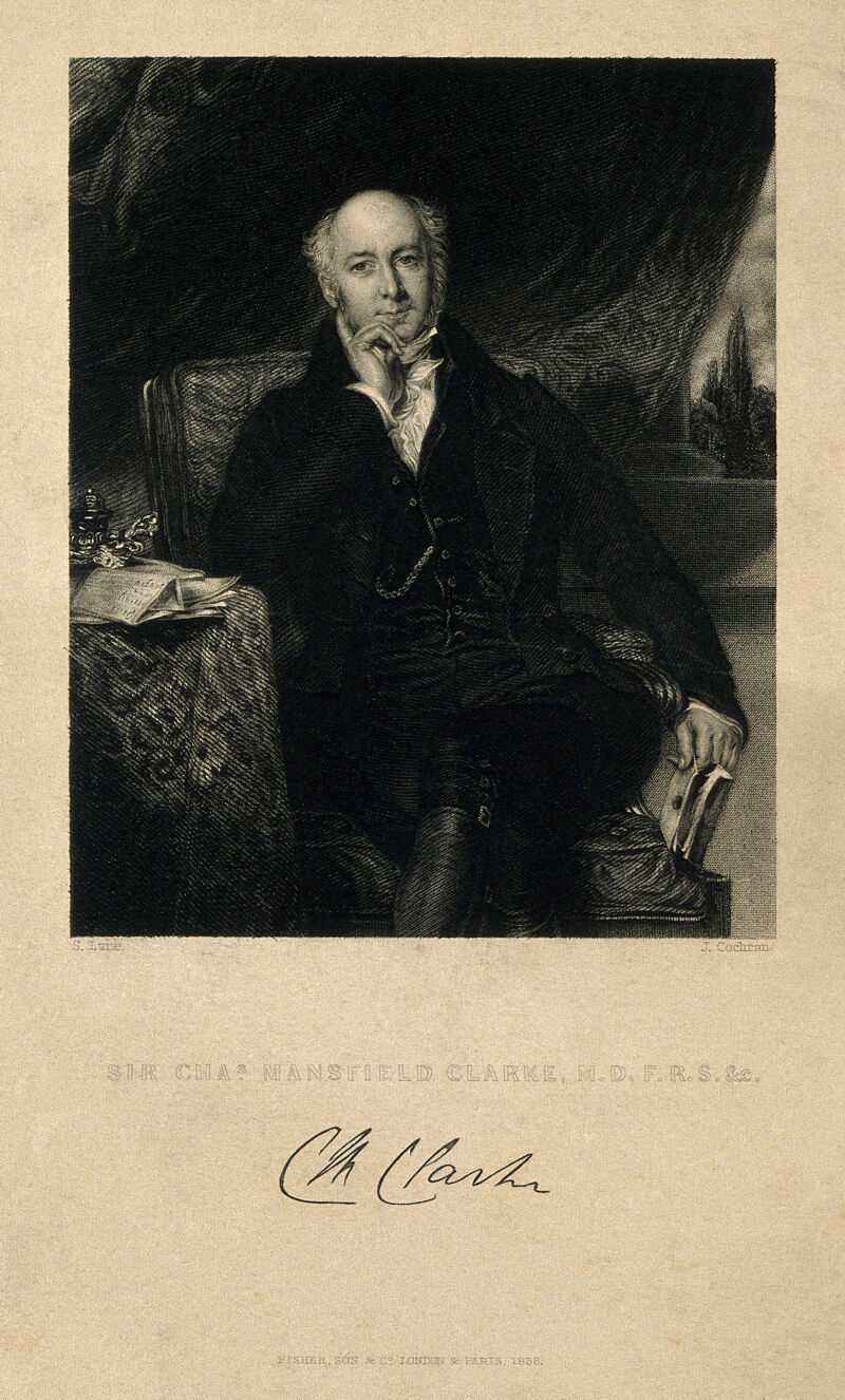 Sir Charles Mansfield Clarke. Engraving by J. Cochran, 1838, after S. Lane, 1832., by Samuel Lane