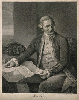 James Cook. Line engraving by J. F. Bolt, 1788, after Sir N. Dance-Holland, 1776.