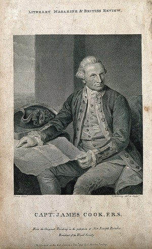 view James Cook. Line engraving by T. Holloway, 1790, after Sir N. Dance-Holland, 1776.