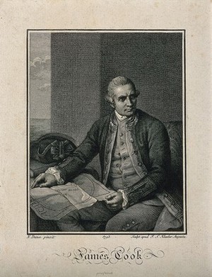 view James Cook. Line engraving by J. S. Klauber, 1793, after Sir N. Dance-Holland, 1776.