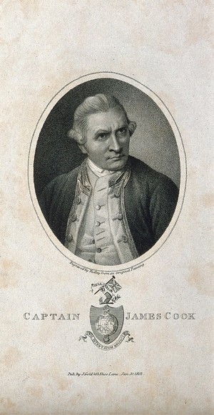 view James Cook. Stipple engraving by J. Chapman, 1800, after Sir N. Dance-Holland, 1776.