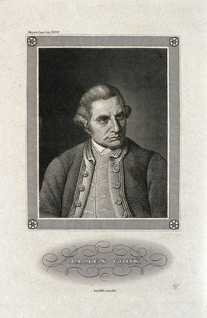 view James Cook. Line engraving after Sir N. Dance-Holland, 1776.