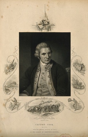 view James Cook. Engraving by J. Rogers after Sir N. Dance-Holland, 1776.