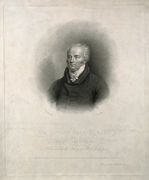 view Sir Astley Paston Cooper. Stipple engraving by J. Alais, 1824, after J. W. Rubidge.