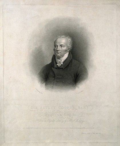 Sir Astley Paston Cooper. Stipple engraving by J. Alais, 1824, after J. W. Rubidge.