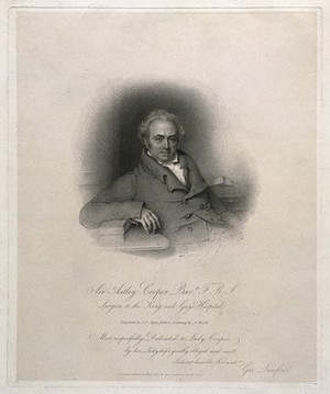 view Sir Astley Paston Cooper. Stipple engraving by J. S. Agar, 1825, after A. Wivell.