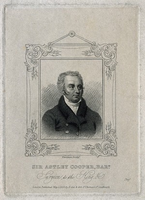 view Sir Astley Paston Cooper. Stipple engraving by S. Freeman, 1828.