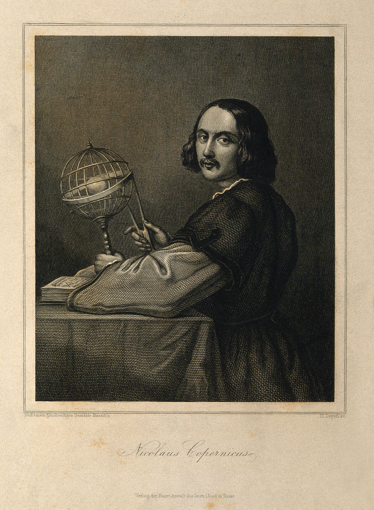 Nicolaus Copernicus. Line engraving by M. Deyerl after a design attributed to M. Basaiti, 1512., by Marco Basaiti