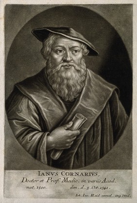 Janus Cornarius. Mezzotint by J. J. Haid, 1747.