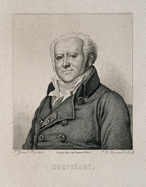 view Jean-Nicolas, Baron Corvisart. Etching by C. J. Normand after F. P. S. Gérard.