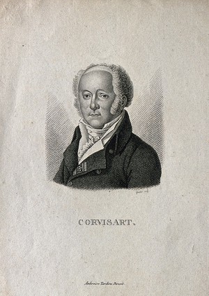 view Jean-Nicolas, Baron Corvisart. Stipple engraving by C.A. Forestier after F.P.S. Gérard.