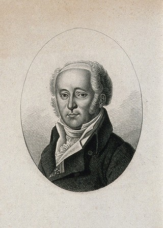 Jean-Nicolas, Baron Corvisart. Stipple engraving by A. Tardieu after F. P. S. Gérard.