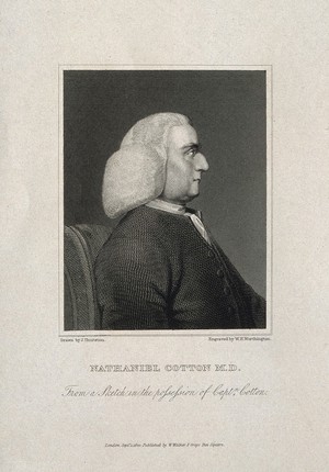view Nathaniel Cotton. Line engraving by W. H. Worthington, 1820, after J. Thurston.