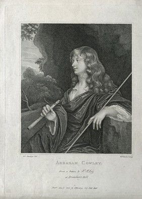 A young man as a shepherd, designated as Abraham Cowley. Line engraving by W. P. Sherlock, 1800, after S. Harding after Sir P. Lely.