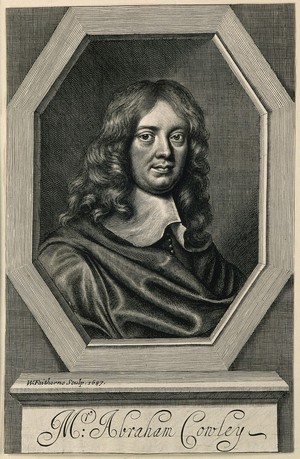 view Abraham Cowley. Line engraving by W. Faithorne, 1687, after Sir P. Lely.