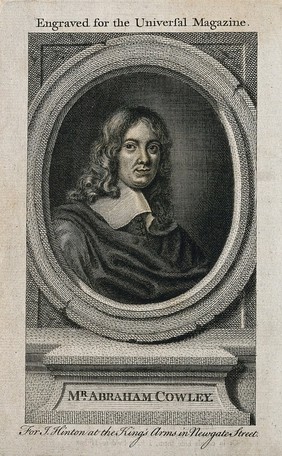 Abraham Cowley. Line engraving by G. Vertue after Sir P. Lely.