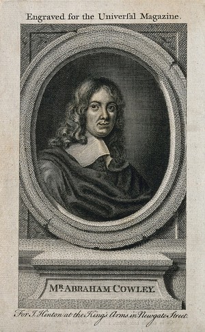 view Abraham Cowley. Line engraving by G. Vertue after Sir P. Lely.