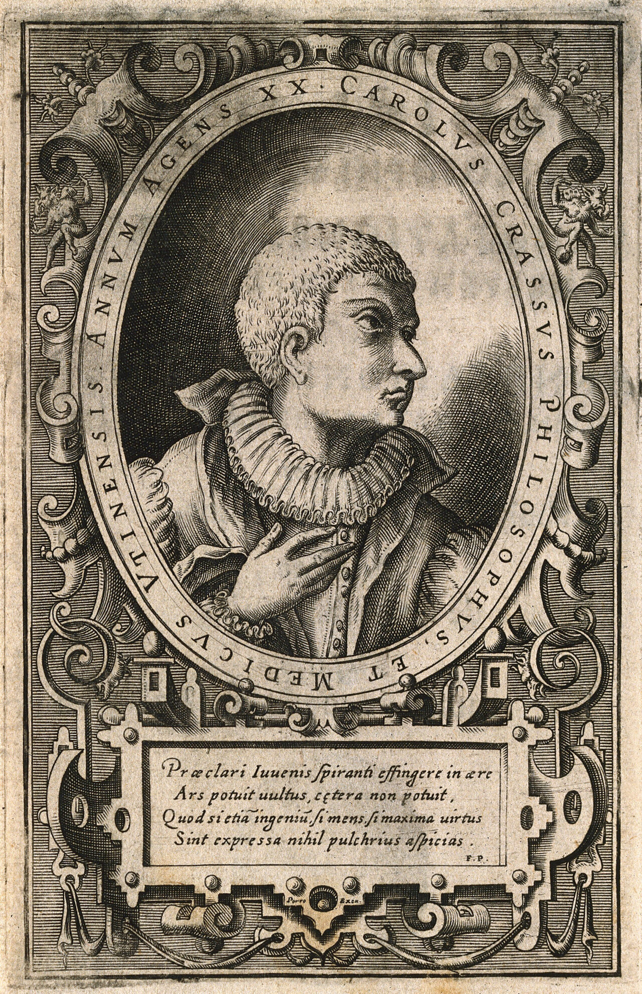 Carolus Crassus. Line engraving by G. Porro, 1588., 1588, by Girolamo Porro
