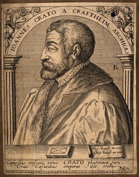 Johann Crato von Craftheim. Line engraving by T. de Bry, 1650.