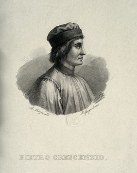 Pietro Crescenzio. Line engraving by F. Spagnoli after A. Muzzi.