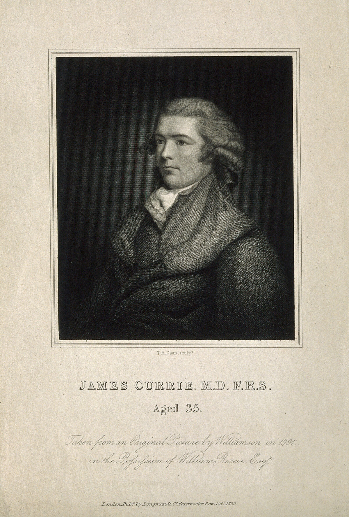 James Currie. Stipple engraving by T. A. Dean, 1830, after J. Williamson, 1791., by John Williamson