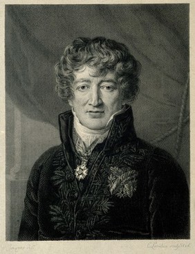 Georges-Léopold-Chrétien-Frédéric-Dagobert, Baron Cuvier. Line engraving by C. Lorichon, 1826, after N. Jacques.