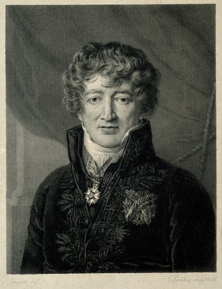 Georges-Léopold-Chrétien-Frédéric-Dagobert, Baron Cuvier. Line engraving by C. Lorichon, 1826, after N. Jacques.