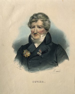 view Georges-Léopold-Chrétien-Frédéric-Dagobert, Baron Cuvier. Coloured lithograph by N. E. Maurin.