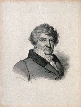 Georges-Léopold-Chrétien-Frédéric-Dagobert, Baron Cuvier. Line engraving by T. Richomme after Lizinka de Mirbel.