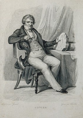 Georges-Léopold-Chrétien-Frédéric-Dagobert, Baron Cuvier. Line engraving by A. J. Chollet after Lizinka de Mirbel and Giraud.