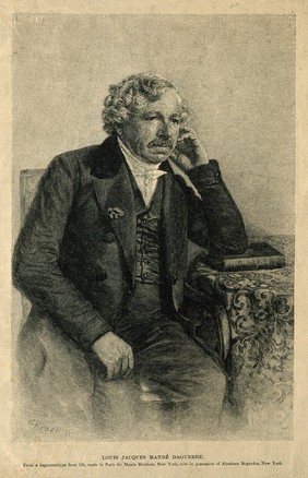 Louis-Jacques-Mandé Daguerre. Wood engraving by G. Kruell.