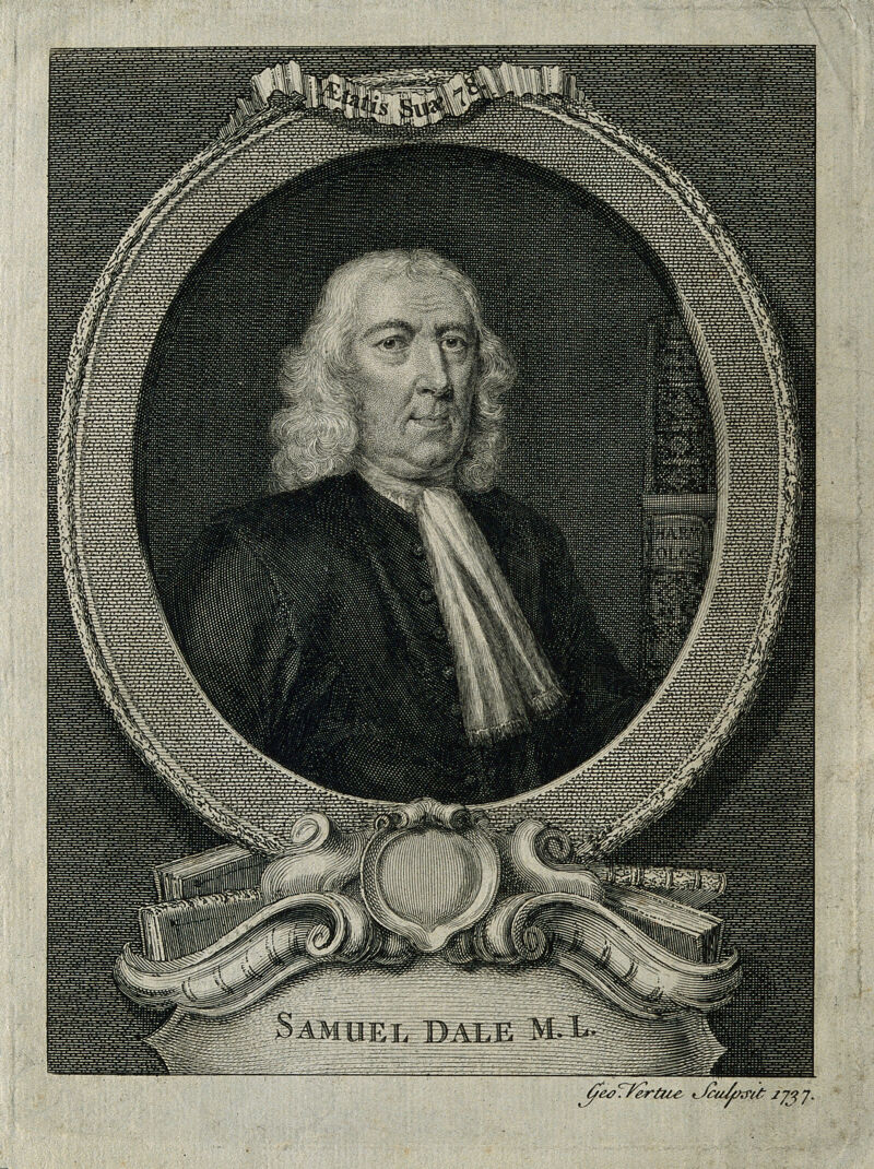 Samuel Dale. Line engraving by G. Vertue, 1737., 1737, by George Vertue