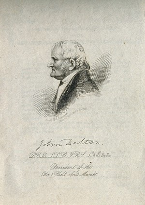 view John Dalton. Engraving by J. Stephenson, 1845, after himself.