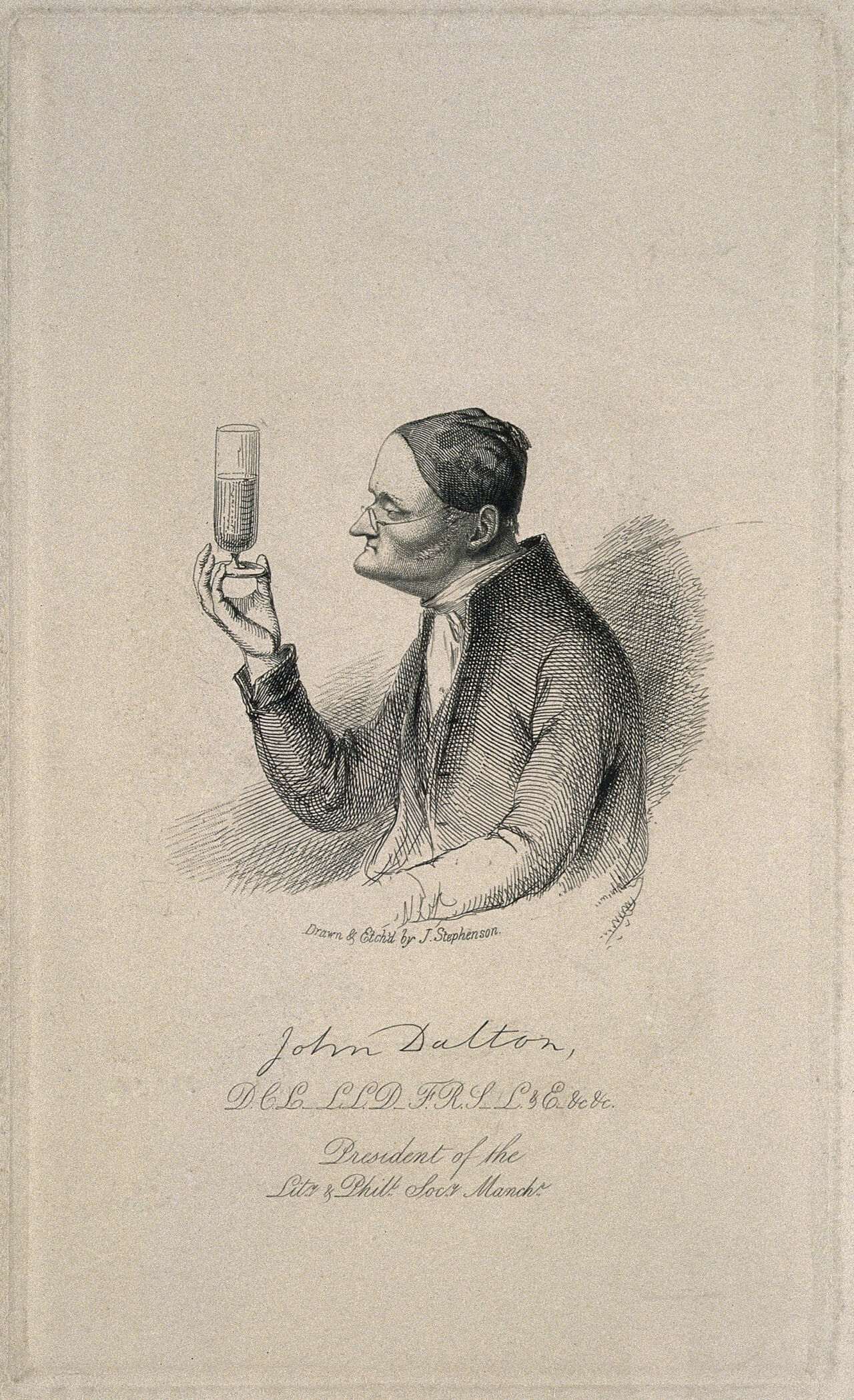 John Dalton. Etching by J. Stephenson after himself., by James Stephenson