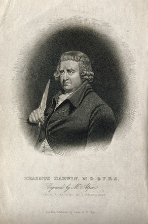 view Erasmus Darwin. Stipple engraving by M. Alpin, 1825, after J. Wright.