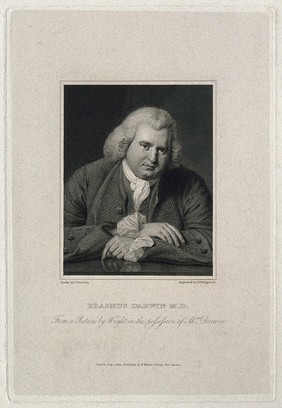 Erasmus Darwin. Line engraving by J. T. Wedgwood, 1820 after J. Thurston after J. Wright, 1770.