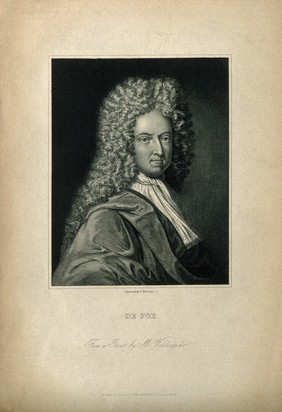 Daniel Defoe. Stipple engraving by J. Thomson after M. van der Gucht.