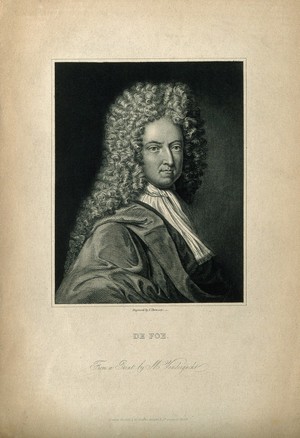 view Daniel Defoe. Stipple engraving by J. Thomson after M. van der Gucht.