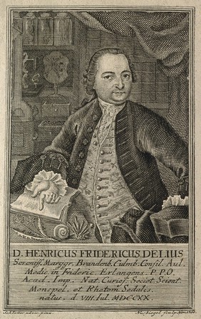 Heinrich Friedrich von Delius. Line engraving by G. P. P. Nusbiegel, 1760, after Schlütter.