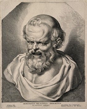 Democritus. Line engraving by L. Vorsterman after P. P. Rubens.