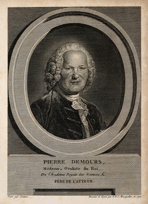 view Pierre Demours. Line engraving by N. F. J. Masquelier, 1792, after M. Quentin de La Tour.