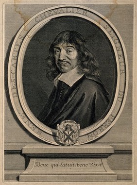 René Descartes. Line engraving by G. Edelinck, 1691, after F. Hals, 1649.