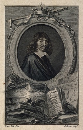 René Descartes. Line engraving by E. Ficquet, 1767, after F. Hals, 1649.