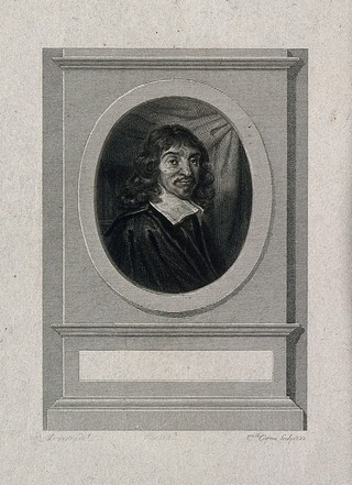 René Descartes. Line engraving by T. Caron, 1822, after Devéria after F. Hals, 1649.