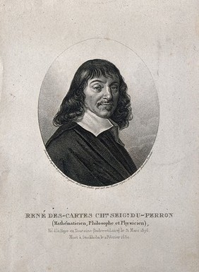 René Descartes. Stipple engraving by A. Tardieu after F. Hals, 1649.