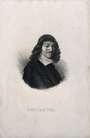 view René Descartes. Line engraving by L. F. Butavand, 1835, after F. Hals, 1649.