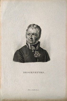 Nicolas-René-Dufriche, Baron Desgenettes. Stipple engraving by A. Tardieu.