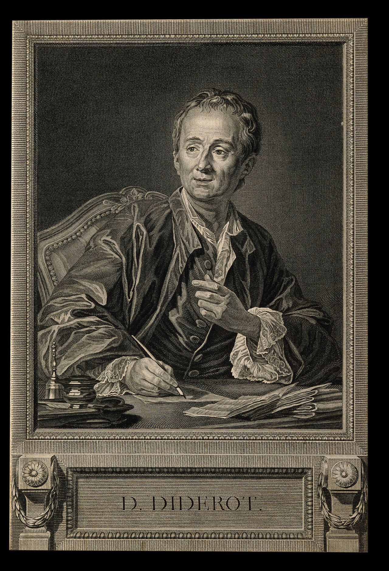 Denis Diderot. Line engraving by B. L. Henriquez, 1777, after L. M. Vanloo., 1777, by Louis-Michel van Loo